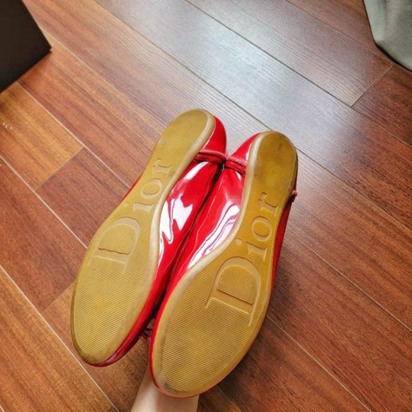 CHRISTIAN DIOR Vertigo red patent leather ballerina flats suede pink detail - Picture 8 of 11